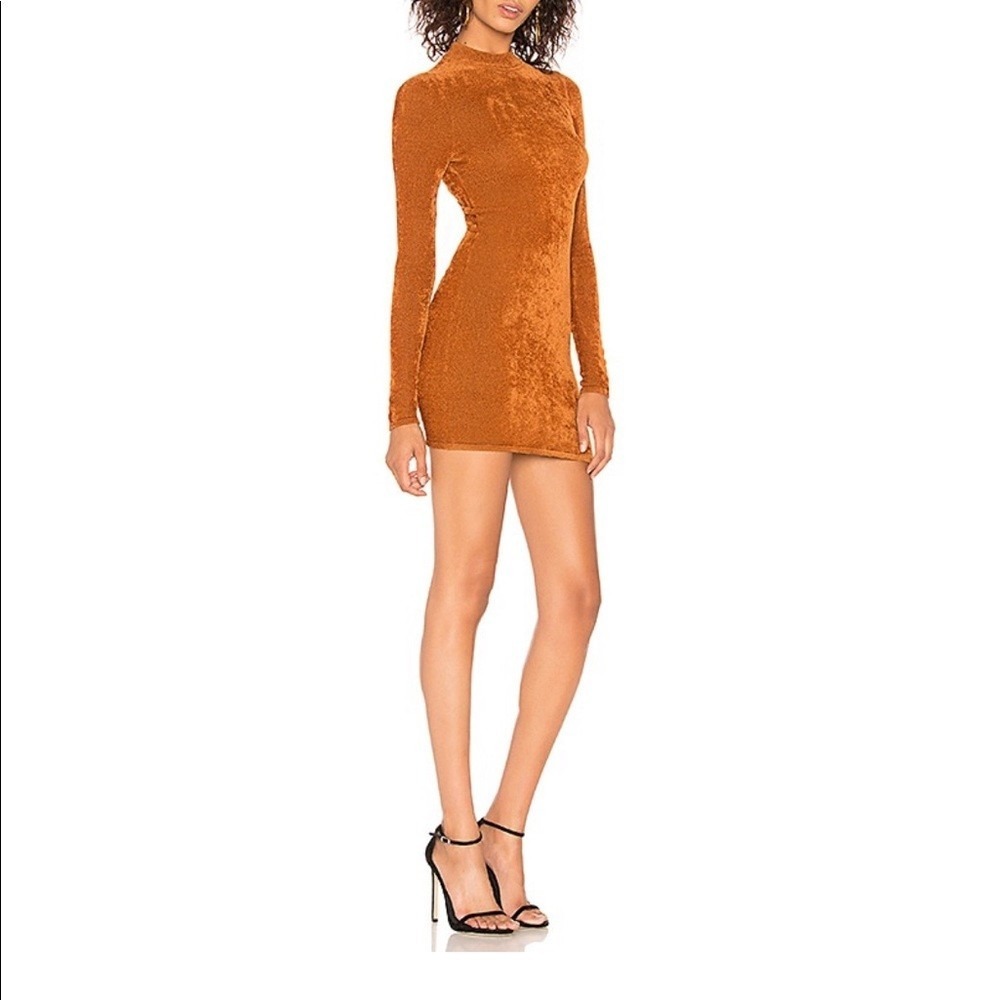 Ronny Kobo Mini Dress Chenille Mock Neck XS Rust Orange Long Sleeve Bodycon